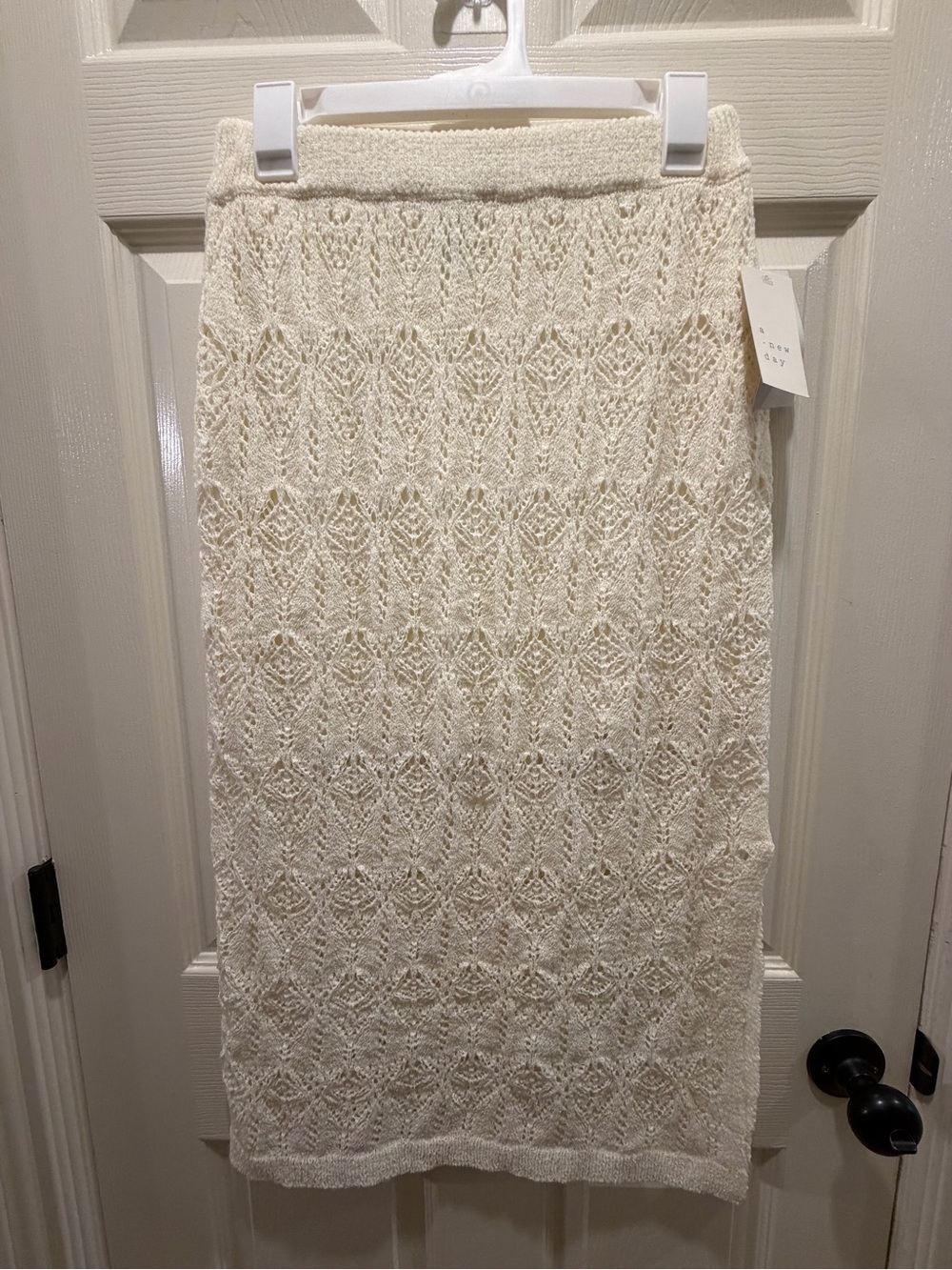 a new day Cream Lace-Knit Midi Skirt